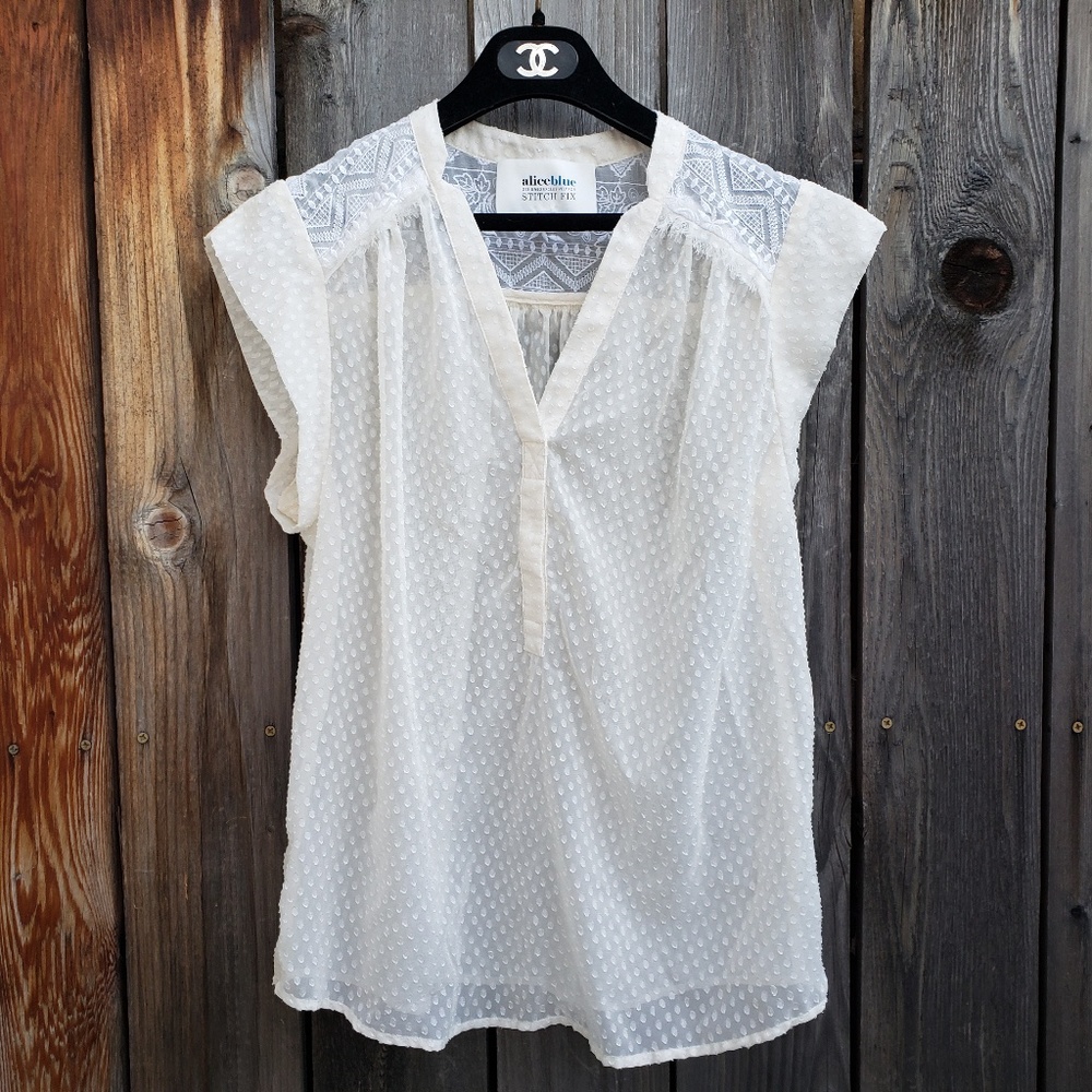 SOLD Stitch Fix Cream Embroidered Sheer Top - Picture 2 of 6